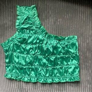 Princess Polly Green Satin Crop Top